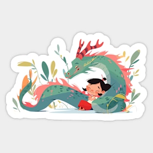 Adorable Dragon Animal Loving Cuddle Embrace Children Kid Tenderness Sticker